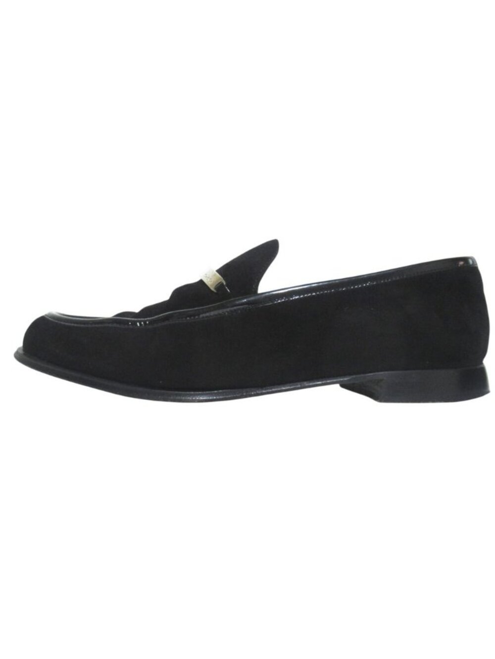 Gucci Logo Plate Suede Leather Loafers Shoes Black Silver - Picture 2 of 10